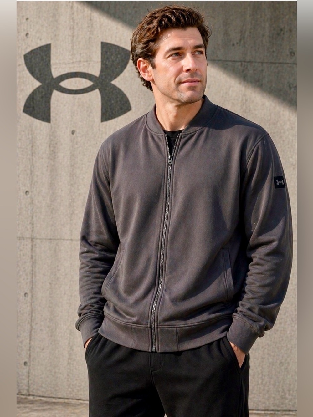 Under Armour ColdGear Full Zip Jacket Large Loose Fit Athletic Stone Gray Class